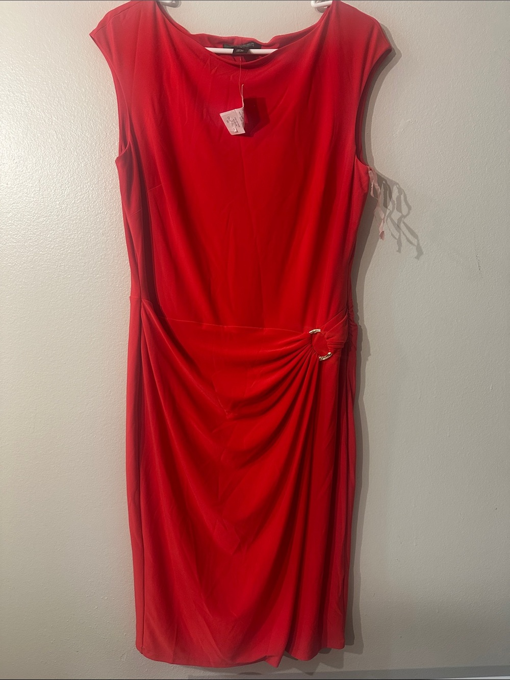 Lauren Ralph Lauren Dress Red Draped Cap Sleeve Stretch Ruched Wedding Sz 12